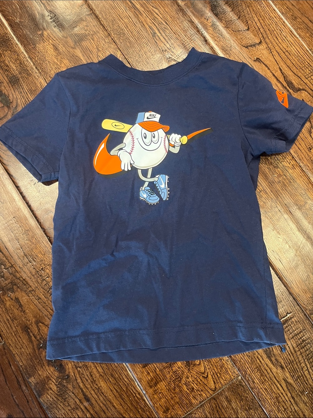 Nike Boys Navy Graphic Baseball Tee with Orange Accents